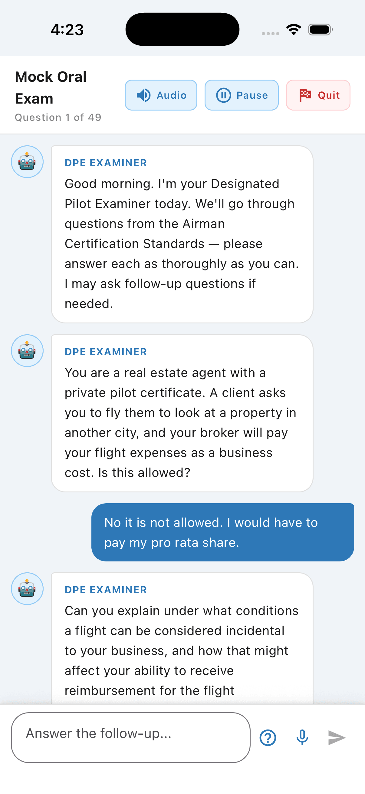 Mock exam conversation with AI examiner